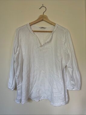 Lucky Brand White Embroidered V-Neck Tunic